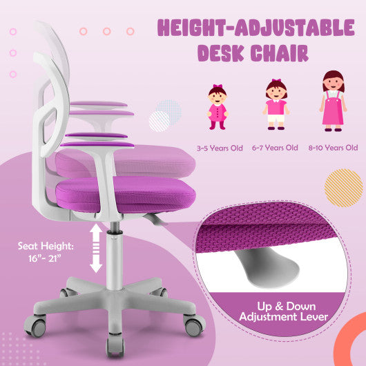 Adjustable Desk Chair with Auto Brake Casters for Kids-Purple