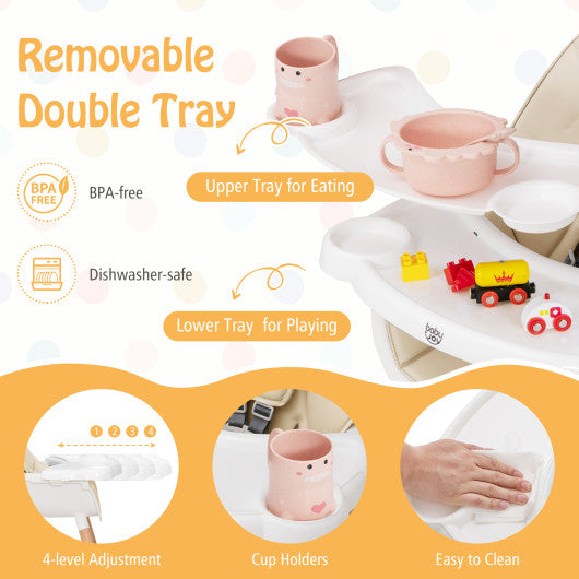 Baby High Chair with Dishwasher Safe Tray-Beige