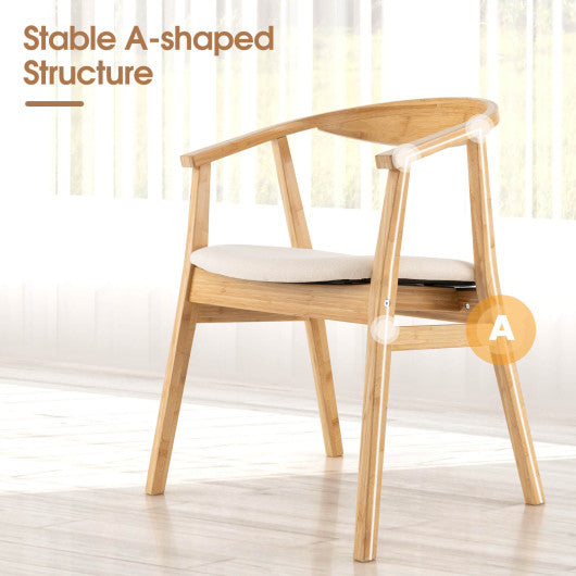 Bamboo Accent Chair with Armrest and Curved Backrest-Natural