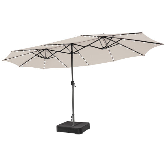 15 Feet Double-Sided Patio Umbrella with 48 LED Lights-Beige