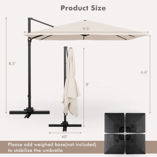 9.5 Feet Square Patio Cantilever Umbrella with 360 ° Rotation-Beige