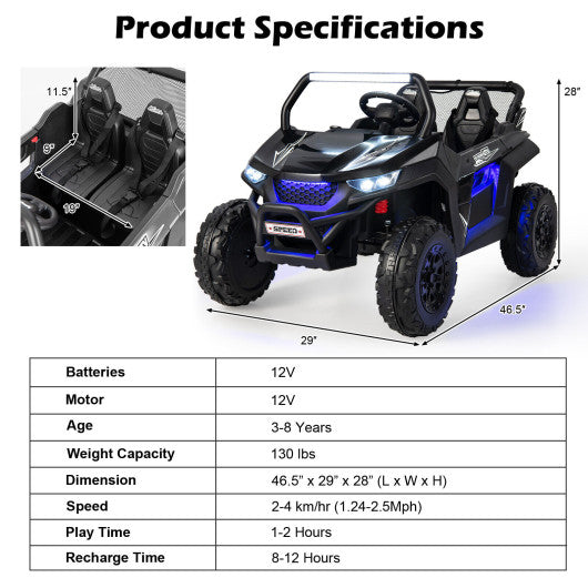 12V 2-Seater Kids Ride on UTV with Slow Start Function Music-Black