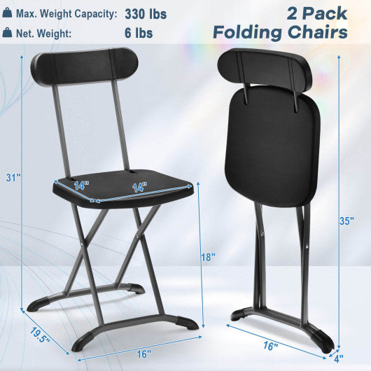 2 Pieces Outdoor Folding Chair Set with Sturdy Frame and Ergonomic Backrest-Black