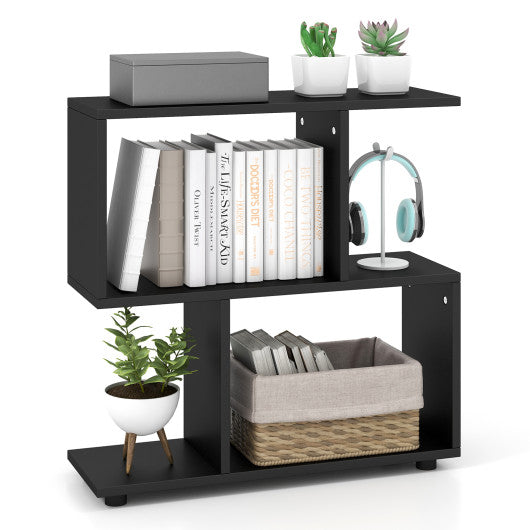 24 Inch 3-Tier Geometric Bookshelf with Thick Foot Pads-Black