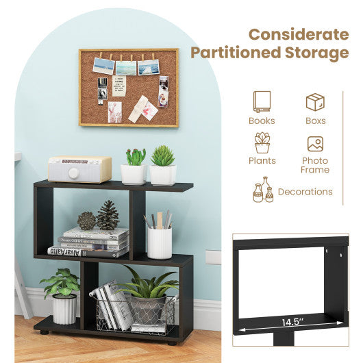 24 Inch 3-Tier Geometric Bookshelf with Thick Foot Pads-Black