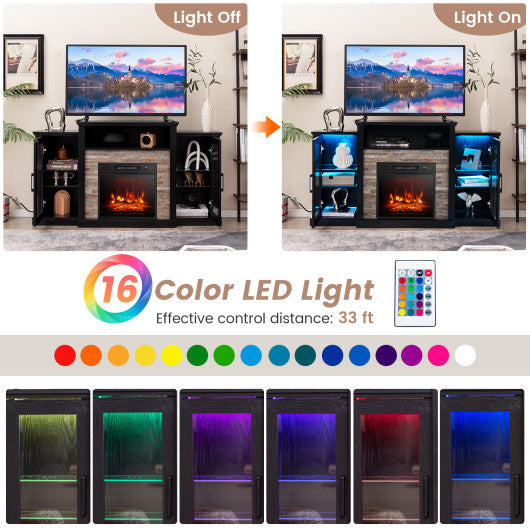 Fireplace TV Stand with 16-Color Led Lights for TVs up to 65 Inch-Black