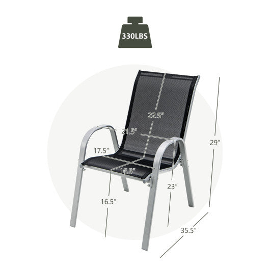 4 Pieces Stackable Patio Dining Chairs Set with Armrest-Black