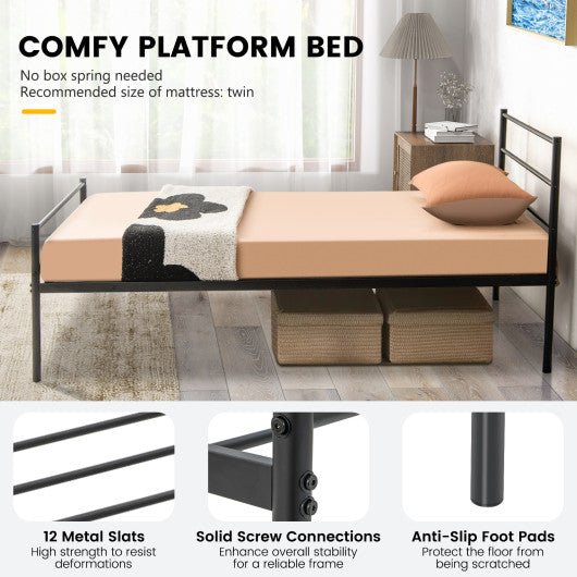 Twin Size Metal Bed Frame Platform with Headboard-Black