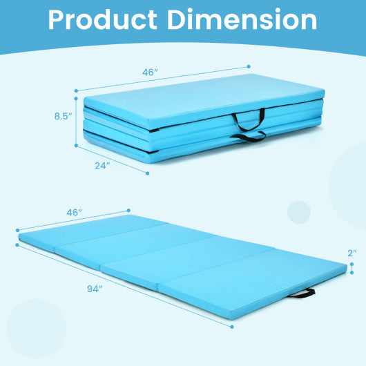 4-Panel Folding Gymnastics Mat with Carrying Handles for Home Gym-Blue