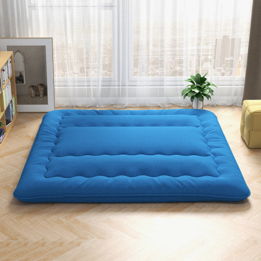 Foldable Futon Mattress with Washable Cover and Carry Bag for Camping Blue-King Size