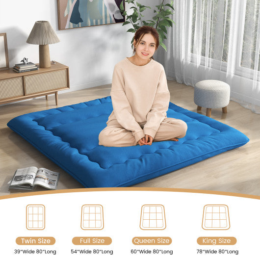Foldable Futon Mattress with Washable Cover and Carry Bag for Camping Blue-King Size