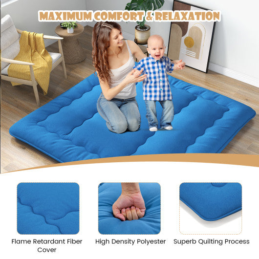 Foldable Futon Mattress with Washable Cover and Carry Bag for Camping Blue-King Size