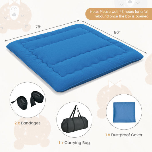 Foldable Futon Mattress with Washable Cover and Carry Bag for Camping Blue-King Size