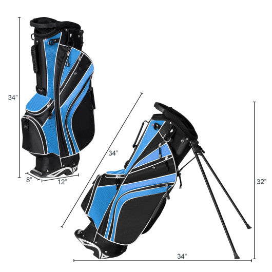 Golf Stand Cart Bag with 6-Way Divider Carry Pockets-Blue