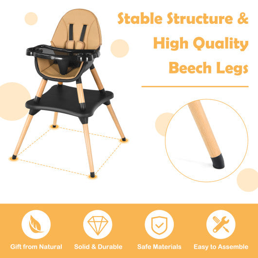 5-in-1 Baby Eat and Grow Convertible Wooden High Chair with Detachable Tray-Coffee