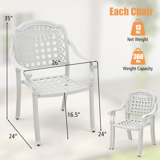 Set of 2 Cast Aluminum Patio Chairs with Armrests-White