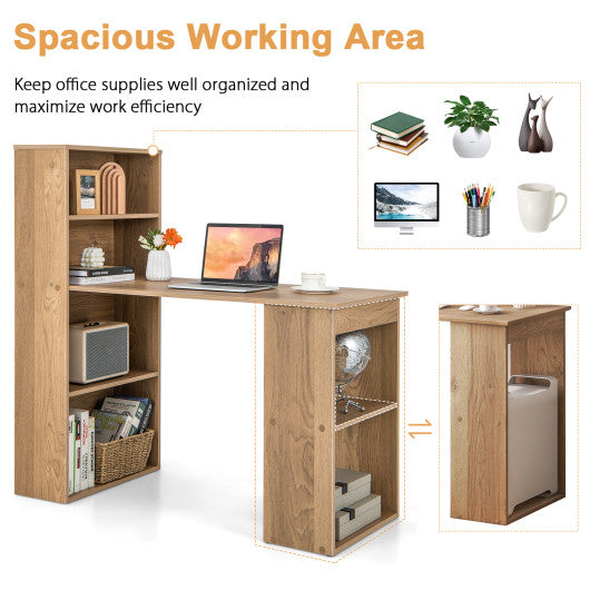 48 Inch Computer Desk with 4-Tier Bookcase and CPU Stand-Natural