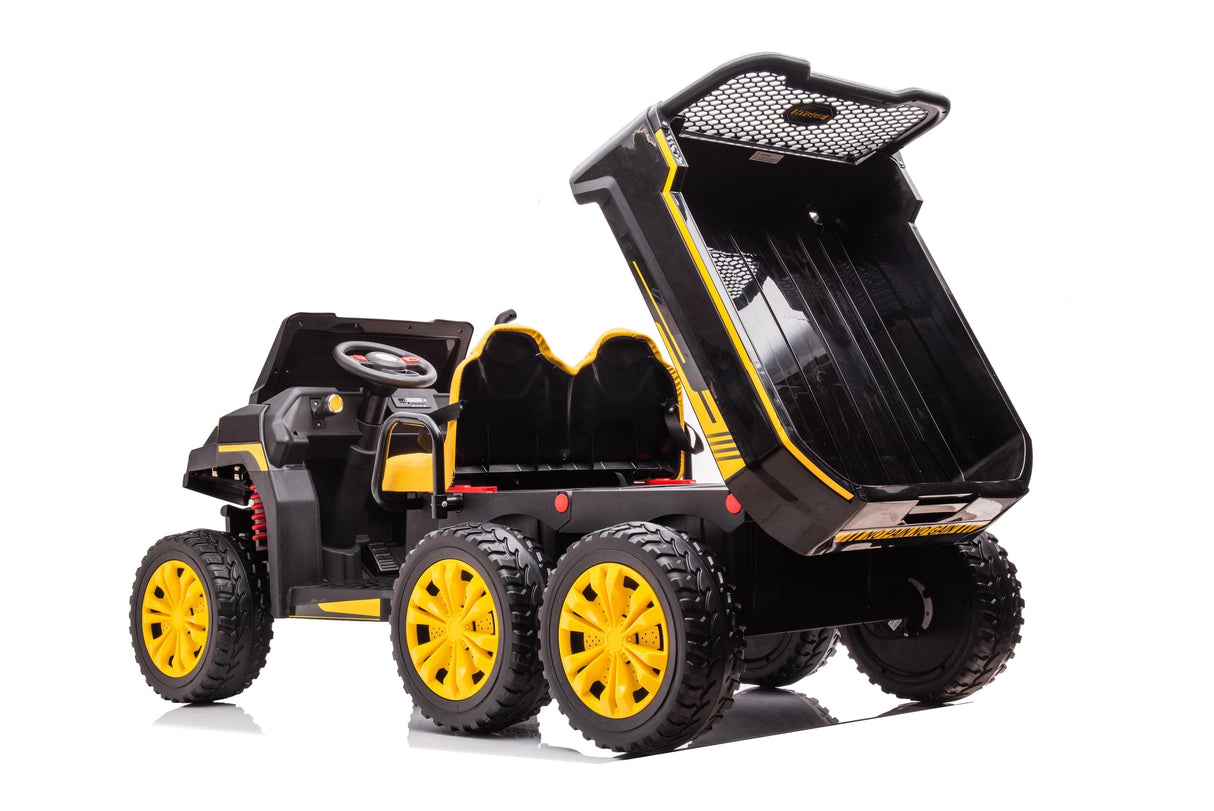 24V 6 Wheeler Freddo Tractor Trailer 2 Seater Ride-on with Dump Cart and Parental Remote - DTI Direct USA