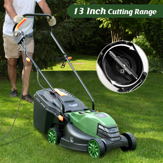 10 AMP 13 Inch Electric Corded Lawn Mower with Collection Box-Black & Green