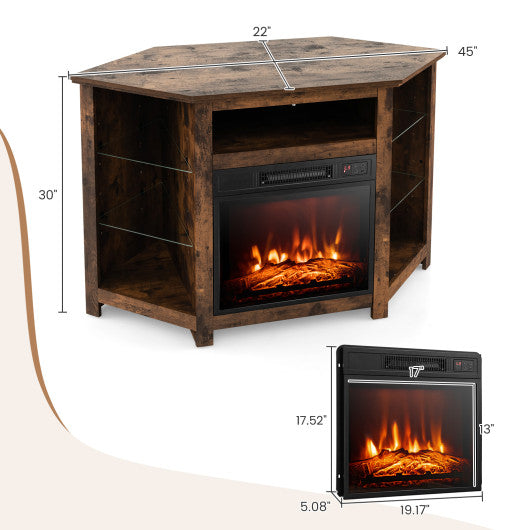 Fireplace Corner TV Stand with LED Lights and Smart APP Control for 50 Inches TV-Rustic Brown