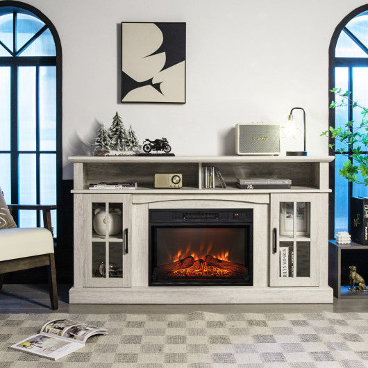 Fireplace TV Stand for TVs Up to 65 Inch with Side Cabinets and Remote Control-Gray