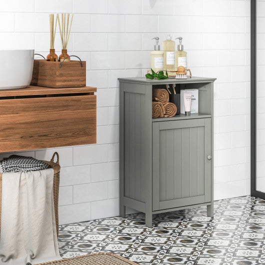 Bathroom Freestanding Adjustable Shelf Floor Storage Cabinet-Gray