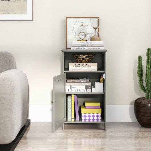 Bathroom Freestanding Adjustable Shelf Floor Storage Cabinet-Gray