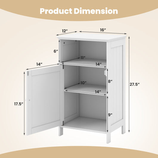 Bathroom Freestanding Adjustable Shelf Floor Storage Cabinet-White