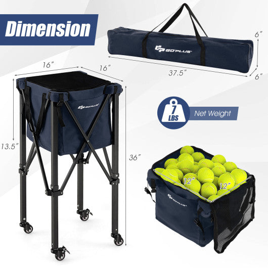 Lightweight Foldable Tennis Ball Teaching Cart with Wheels and Removable Bag-Blue
