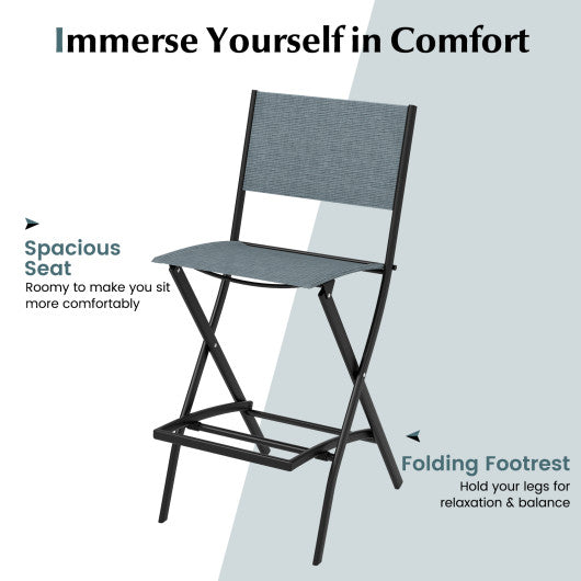 Folding Bar Stools Set of 2 Backrest Humanized Footrest-Blue