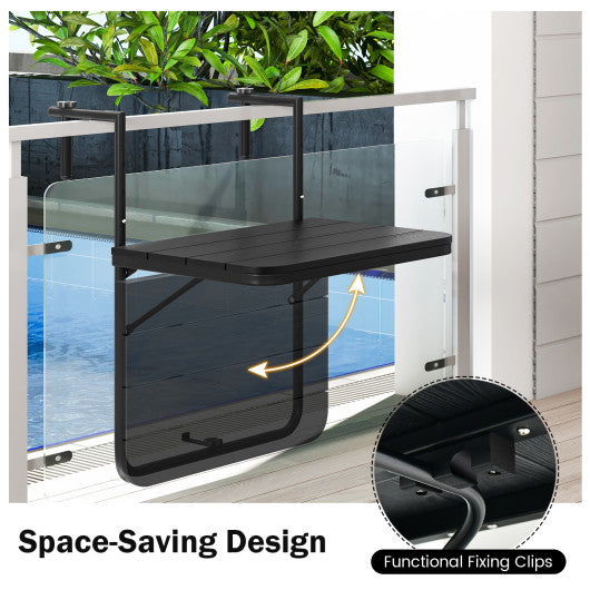 Folding Hanging Table with 3-Level Adjustable Height for Patio Balcony-Black