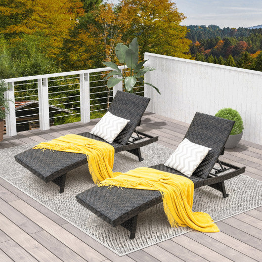 Folding Padded Rattan Patio Chaise Lounge with Adjustable Backrest and Quick Dry Foam