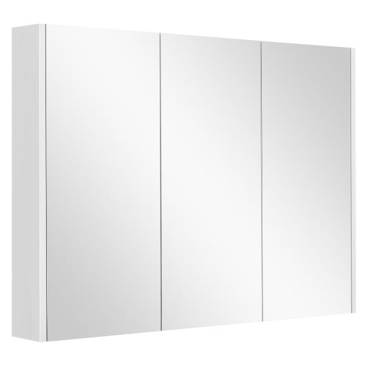 Frameless Bathroom Wall Mounted Mirror Cabinet with 3 Doors and Adjustable Shelves