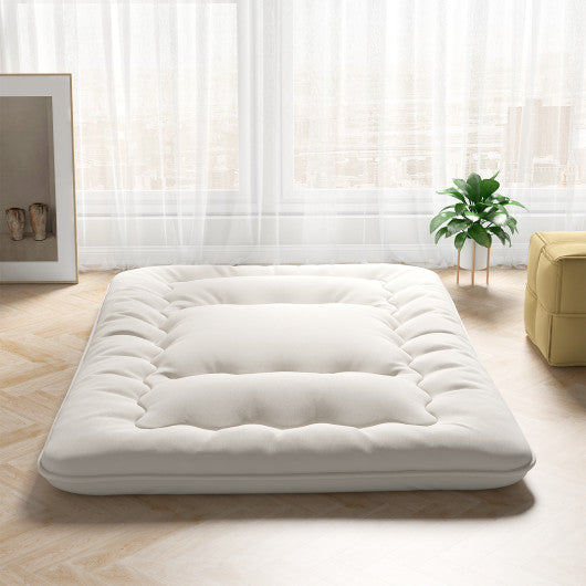 Queen/King/Twin/Full Futon Mattress Floor Sleeping Pad with Washable Cover Beige-Full Size