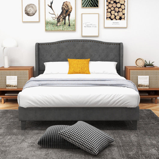 Full/Queen Size Upholstered Platform Bed Frame with Button Tufted Headboard-Full Size