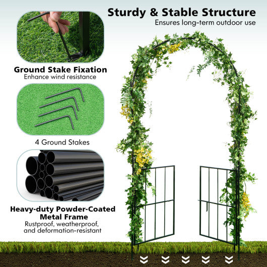 Garden Arch Arbor Trellis with Gate Patio Plant Stand Archway-Black