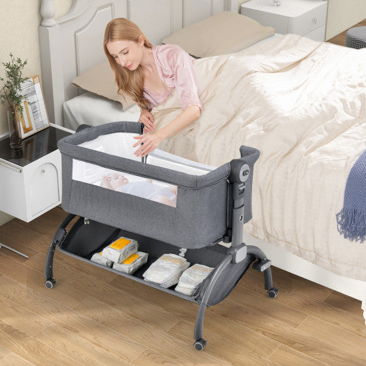 3-in-1 Baby Bassinet with Double-Lock Design and Adjustable Heights-Gray