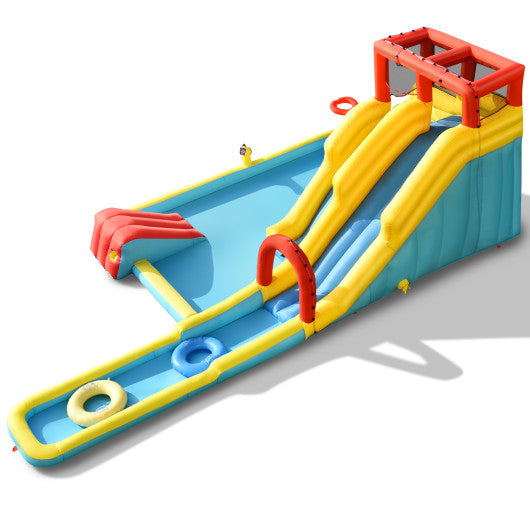 7-in-1 Inflatable Dual Slide Water Park Bounce House With 750 Blower