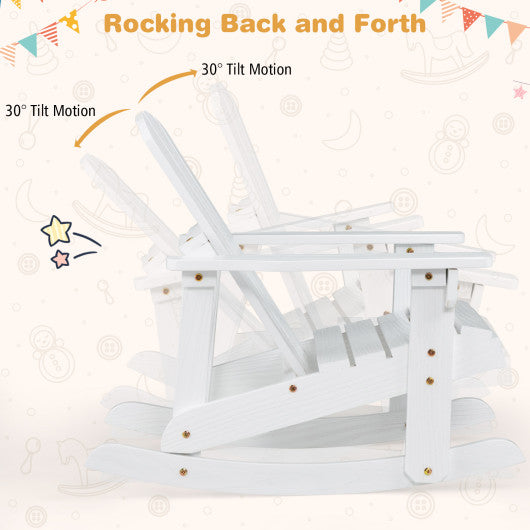 Outdoor Wooden Kid Adirondack Rocking Chair with Slatted Seat-White