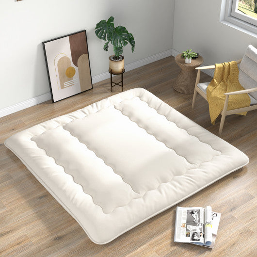 Queen/King/Twin/Full Futon Mattress Floor Sleeping Pad with Washable Cover Beige-King Size