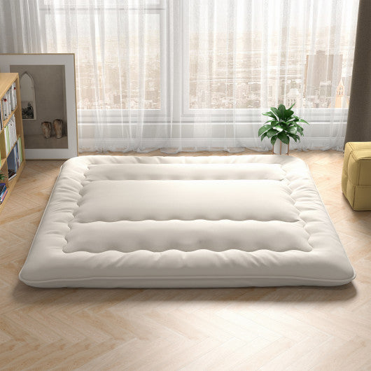 Queen/King/Twin/Full Futon Mattress Floor Sleeping Pad with Washable Cover Beige-King Size
