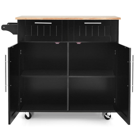 Heavy Duty Rolling Kitchen Cart with Tower Holder and Drawer-Black