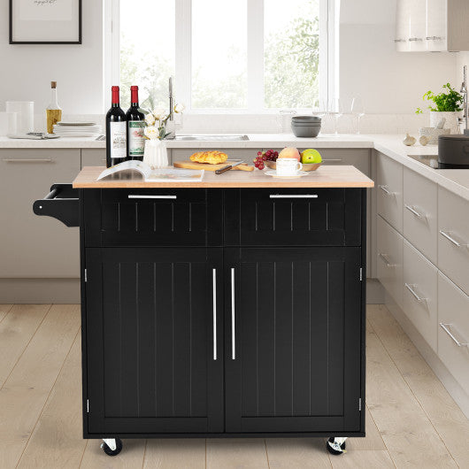 Heavy Duty Rolling Kitchen Cart with Tower Holder and Drawer-Black