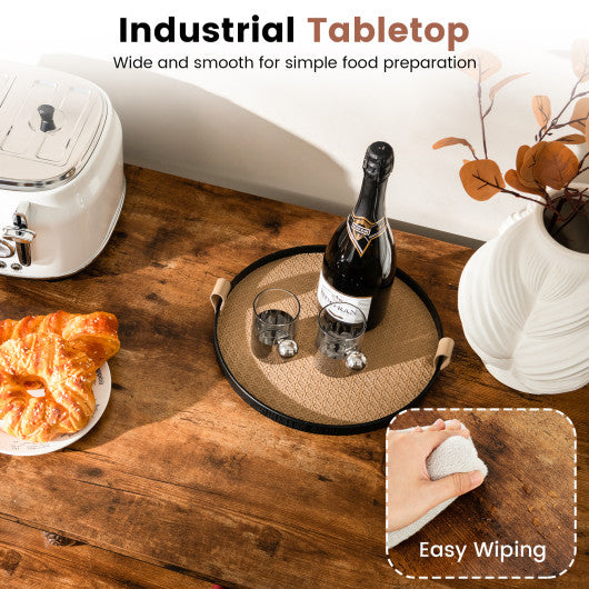 3 Shelves Kitchen Island Industrial Prep Table with Bottom Wine Rack-Rustic Brown