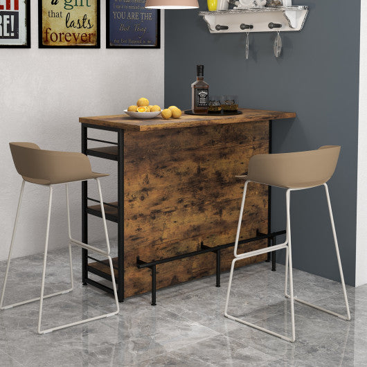 Kitchen Island with 4-Tier Storage Shelf and Long Footrest for Home-Rustic Brown