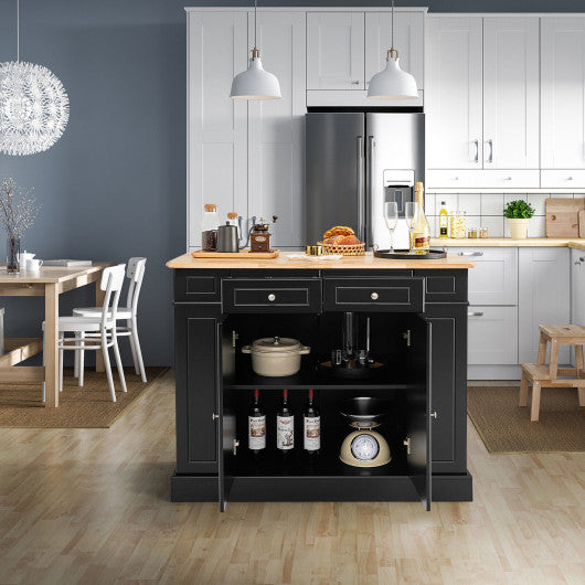 Kitchen Island with Storage and 3-Level Adjustable Shelves-Black