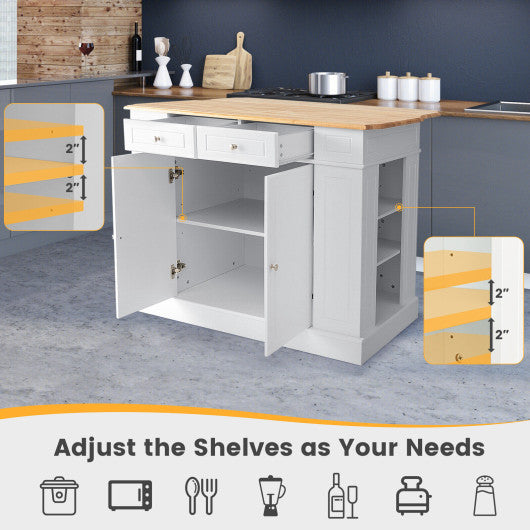 Kitchen Island with Storage and 3-Level Adjustable Shelves-White