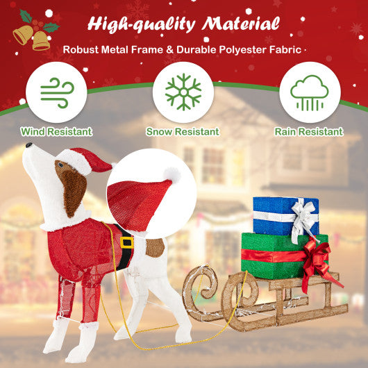 Outdoor Pre-lit Xmas Dog and Sleigh with 170 Warm Bright Lights for Porch