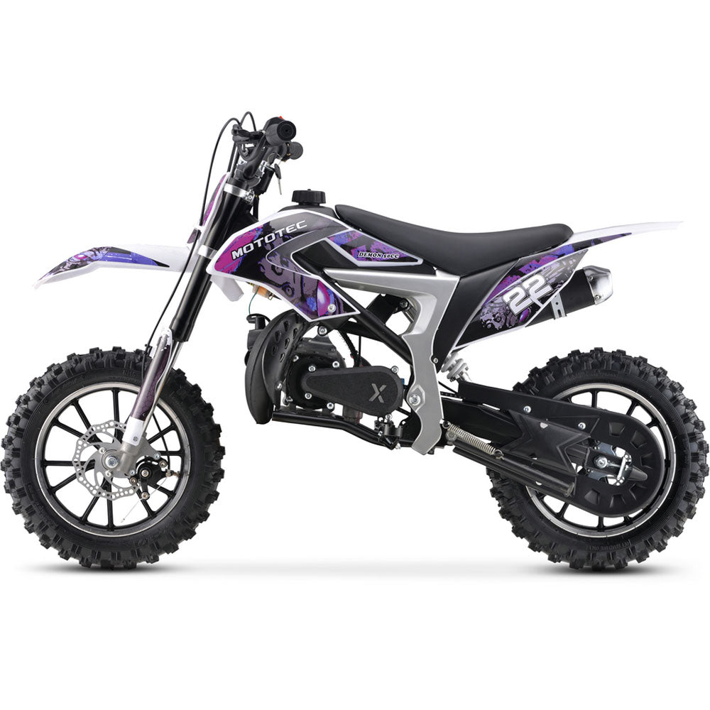 MotoTec Demon 50cc 2-Stroke Kids Gas Dirt Bike Purple
