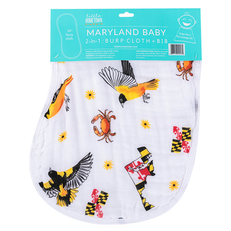 Gift Set: Maryland Baby Muslin Swaddle Blanket and Burp Cloth/Bib Combo by Little Hometown